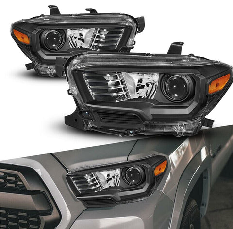 thumbnail image 2 of Black Headlight Assemblies W/ LED Tube Bar – Fits 2005-2011 Toyota Tacoma, Pair, DOT/SAE 2 of 6