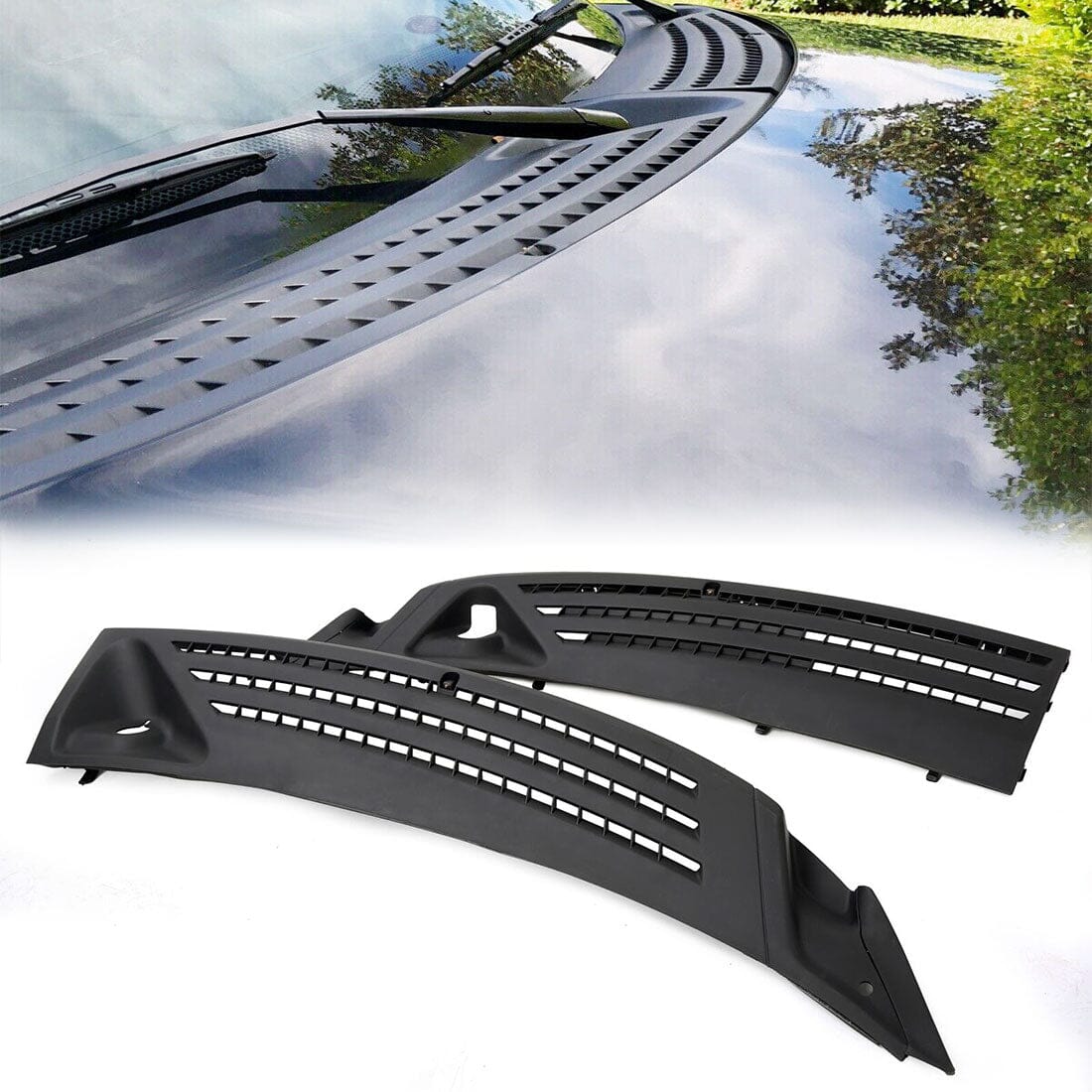 Pair Of Outer Windshield Wiper Cowl Vent Grille Panels For 2004-2008 Ford F-150 – Matte Black
