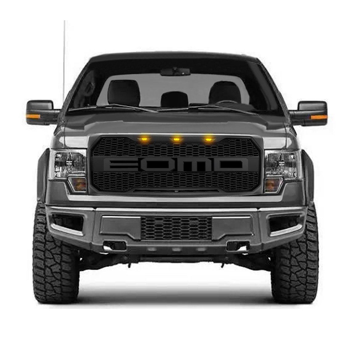 Raptor Style Front Grill Hood Grille W/LED - Matte Black for 2009-2014 Ford F150