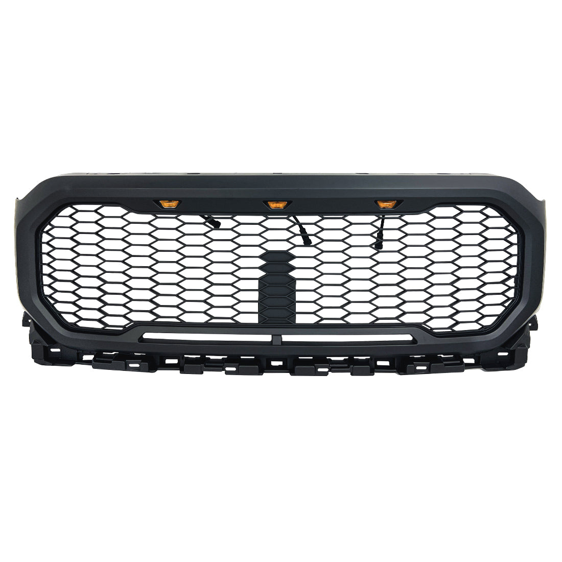 Raptor Style Front Mesh Grille W/3 Amber Lights-Matte Black For 2021-2022 Ford F150丨Amoffroad