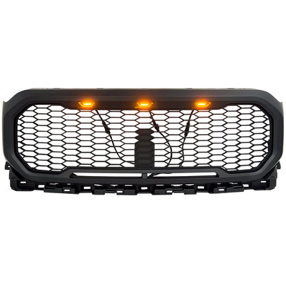 Raptor Style Front Mesh Grille W/3 Amber Lights-Matte Black For 2021-2022 Ford F150丨Amoffroad