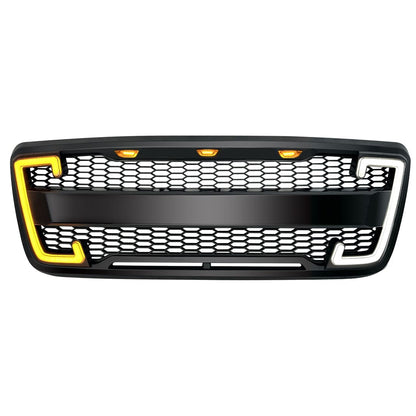 Raptor Style Mesh Grille W/DRL & Turn Signal Lights For 2004-2008 Ford F150 - Matte Black