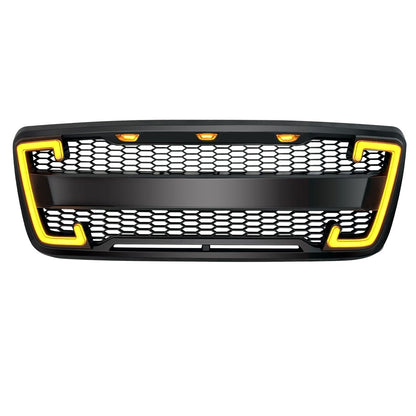 Raptor Style Mesh Grille W/DRL & Turn Signal Lights For 2004-2008 Ford F150 - Matte Black