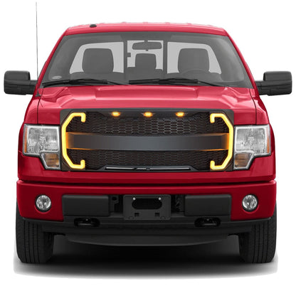 Raptor Style Mesh Grille WDRL & Turn Signal Lights For 2009-2014 Ford F150 - Matte Black