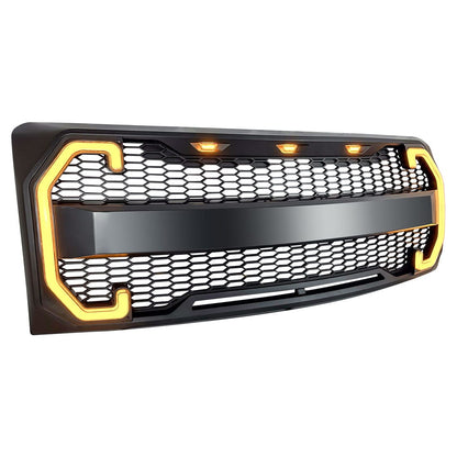 Raptor Style Mesh Grille W/DRL & Turn Signal Lights For 2009-2014 Ford F150 - Matte Black |  In stock on Dec 20
