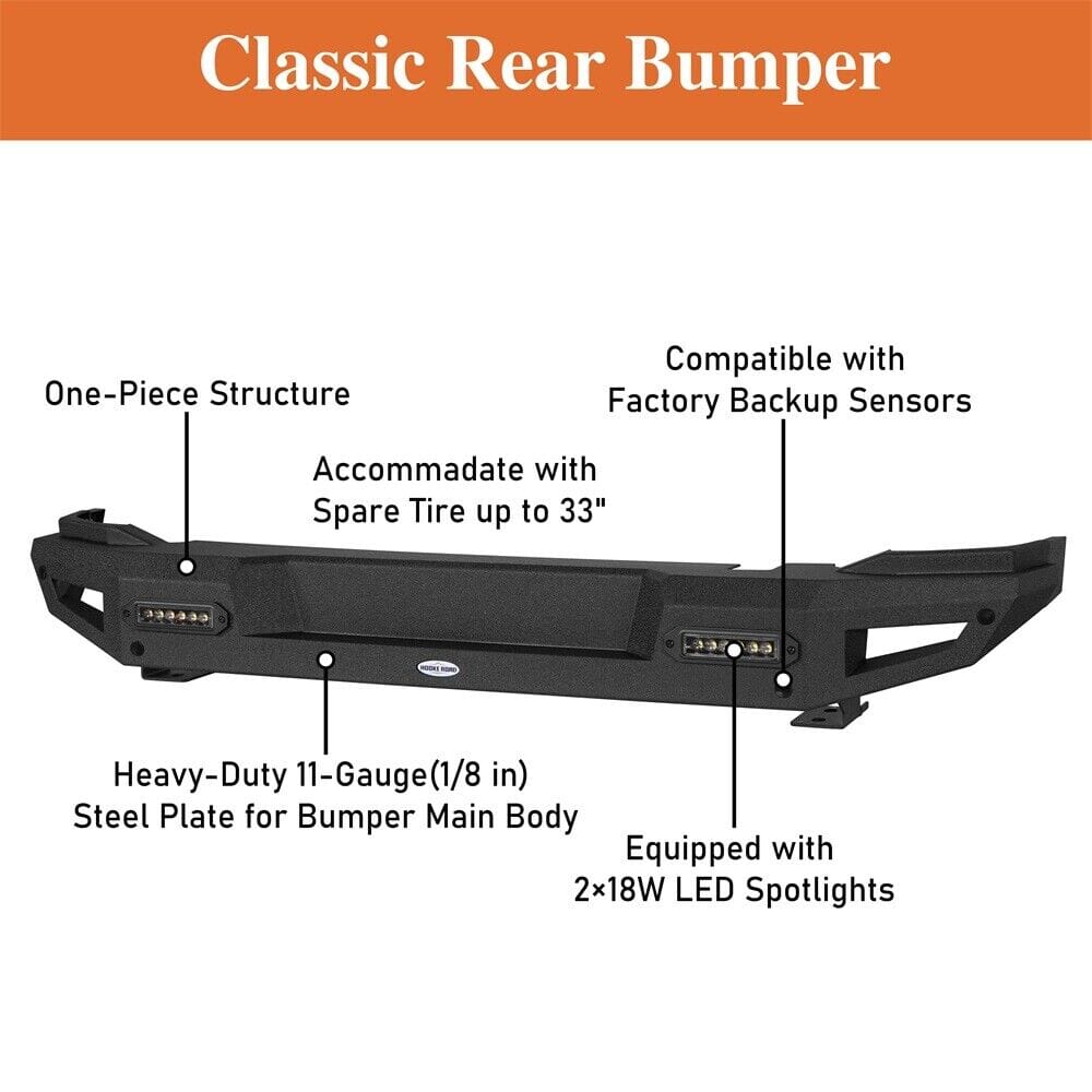 Rear Back Bumper w/ Back-up Sensors Holes & LED Lights For 2021-2023 Ford Bronco