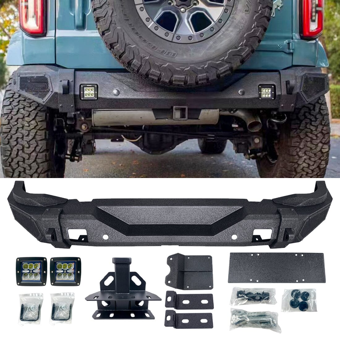 Rear Bumper W/ LED Lights For 2021-2023 Ford Bronco | AMOFFROAD – AM ...