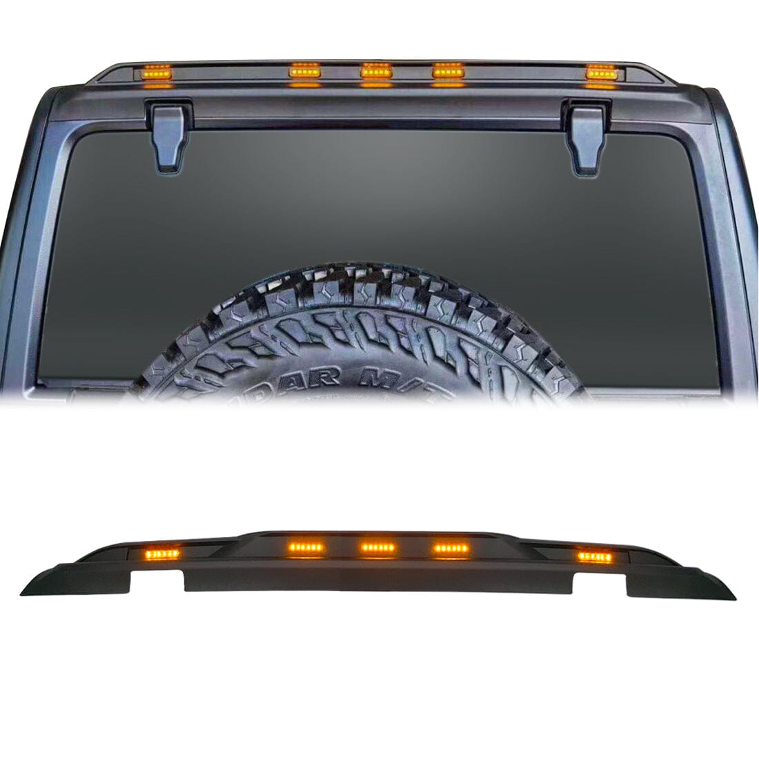 Rear Roof Spoiler w/ Amber LED Lights for 18-23 Jeep Wrangler JL