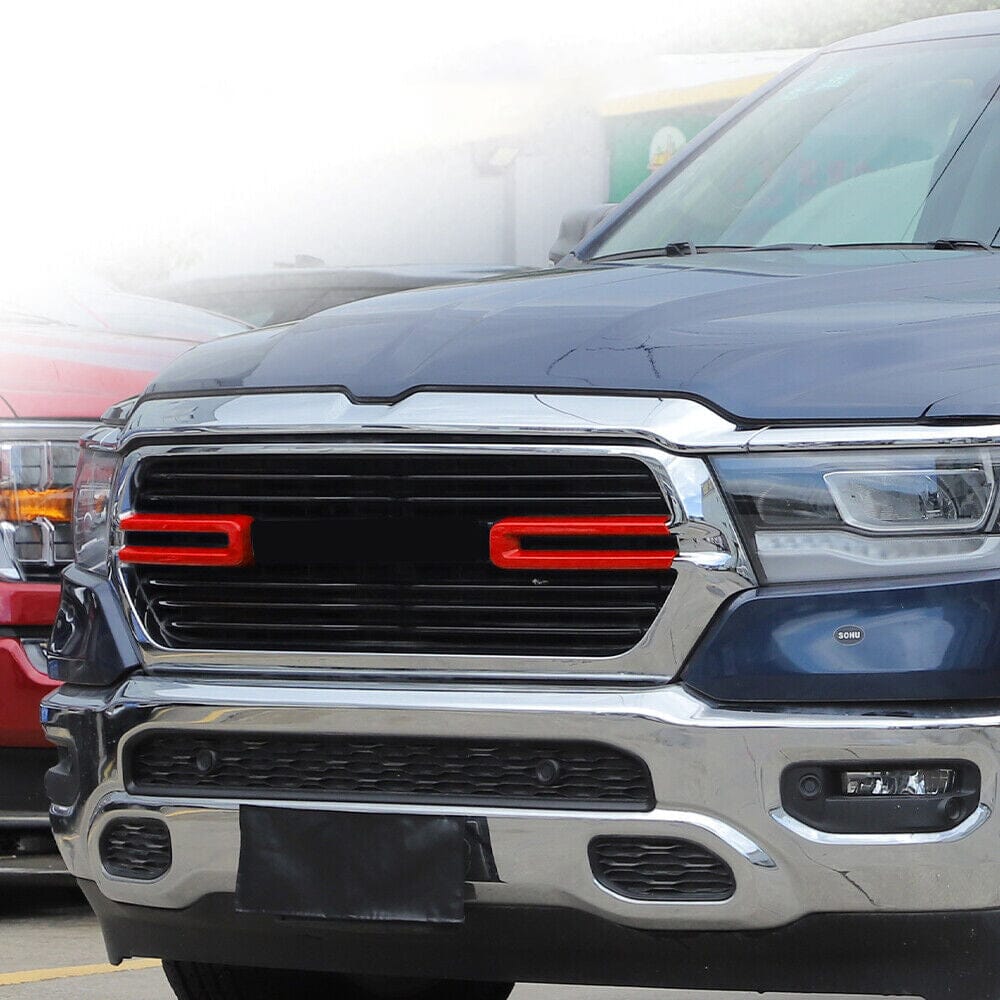 Red Front Grill Inserts Cover Trim For 2019-2021 Dodge Ram 1500