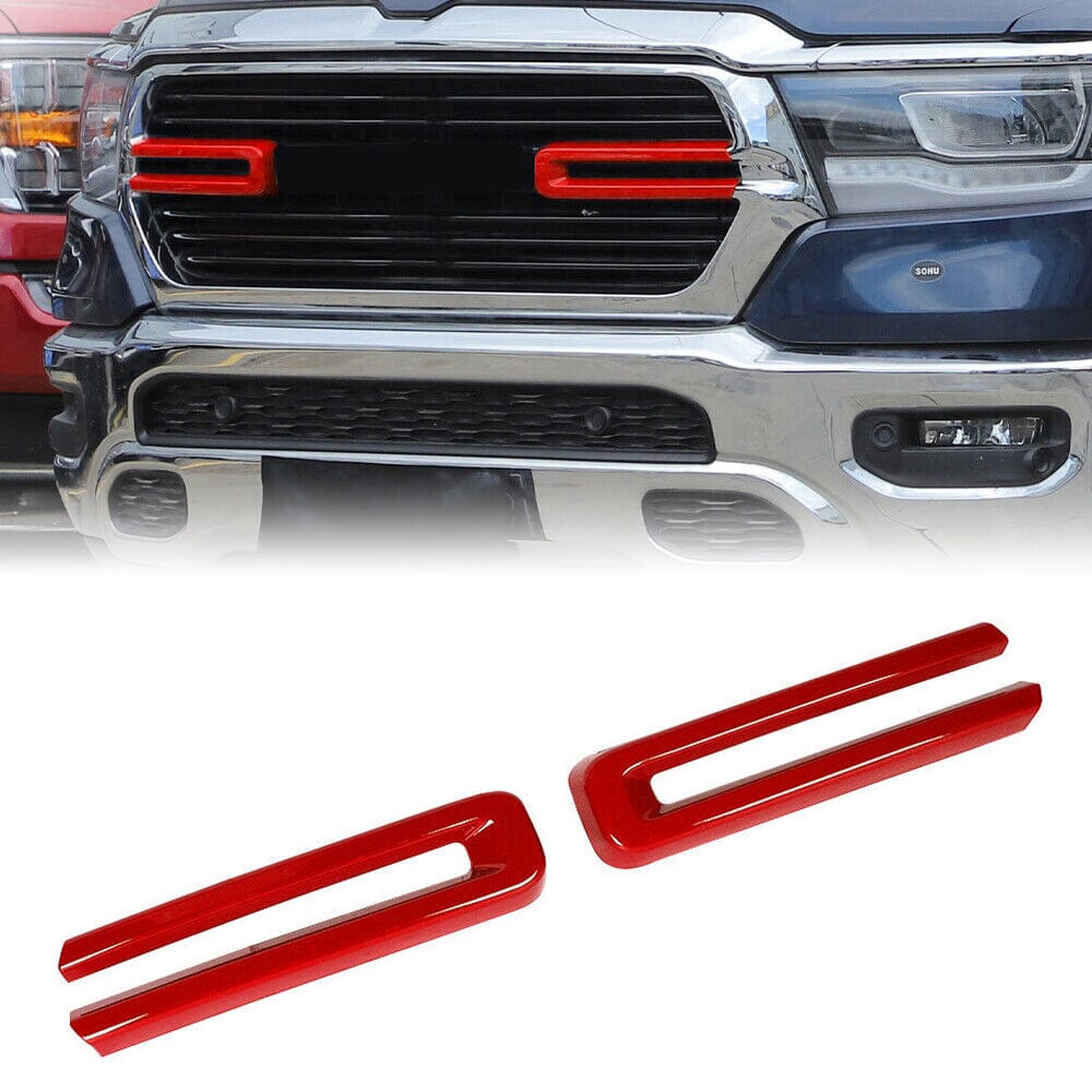 Red Front Grill Inserts Cover Trim For 2019-2021 Dodge Ram 1500