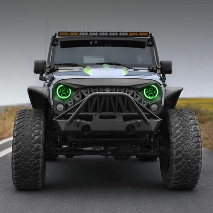 RGB Halo Headlights & Shark Grilles Combo for Jeep Wrangler JK/ JKU