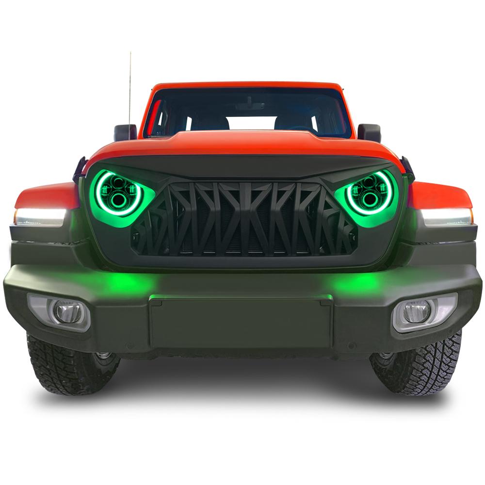 RGB Halo Headlights & Shark Grilles Combo for 18-23 Jeep Wrangler JL & Gladiator JT