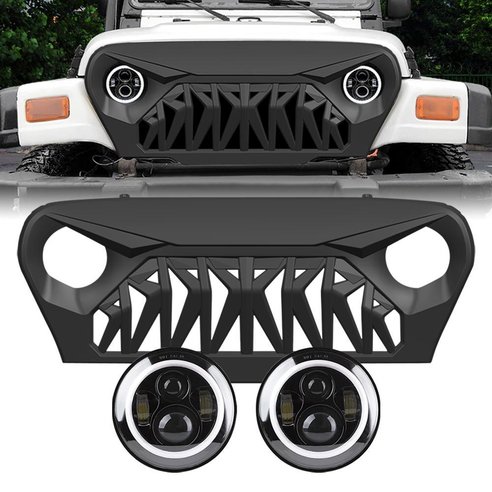 Jeep Wrangler TJ Shark Grille & Halo Headlights Combo