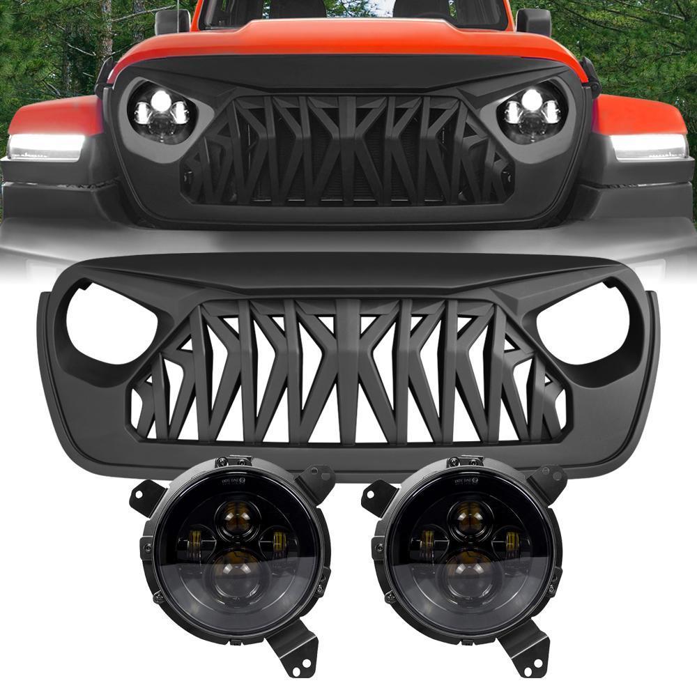 Jeep Wrangler JL Smoked Headlights & Shark Grilles Combo
