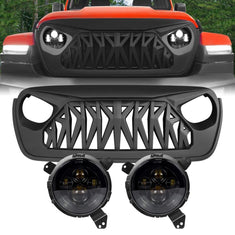 Jeep Wrangler JL Smoked Headlights & Shark Grilles Combo