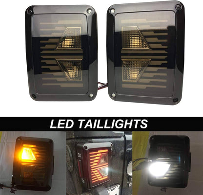 Smoked LED Tail Lights w/ Brake Reverse Turn Signals Running Light for 07-18 Jeep Wrangler JK JKU丨Amoffroad