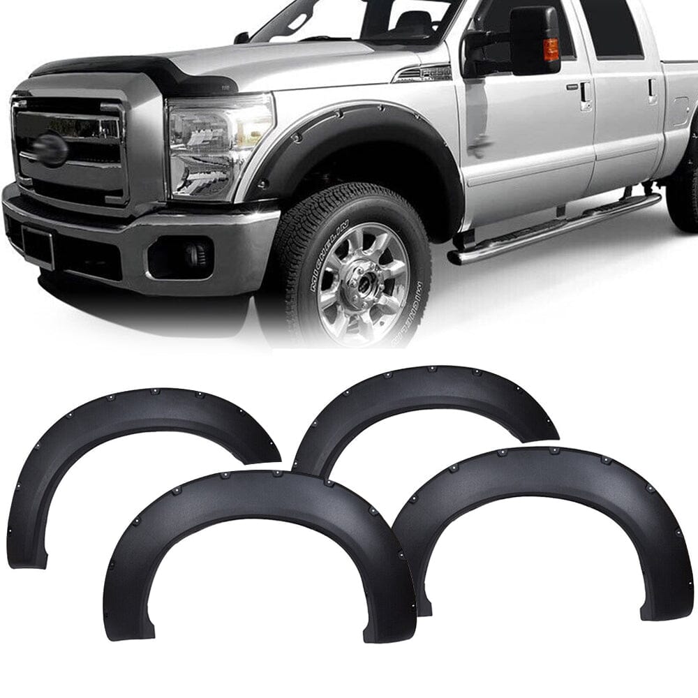 Textured Pocket Rivet Fender Flares For 2011-2016 Ford F250 Super Duty