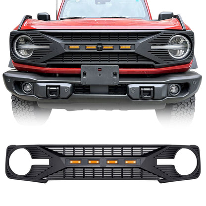 Tomahawk Grille w Amber LED Running Lights For 2021-2023 Ford Bronco