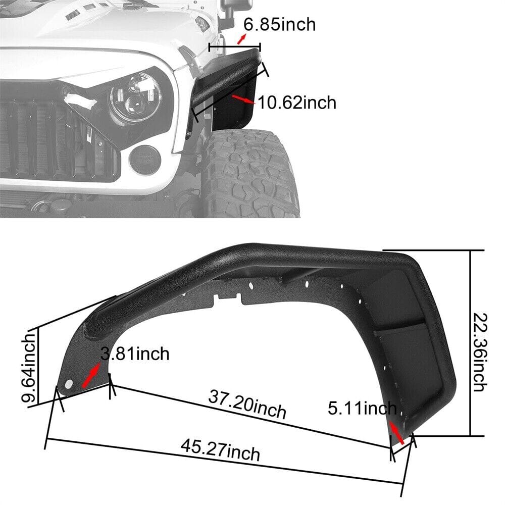 Tube Tubular Front & Rear Tubular Fender Flares Kit For  07-18 Jeep Wrangler JK