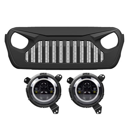 Jeep Wrangler JL Vader Grille w/ Mesh & Halo Headlights Combo