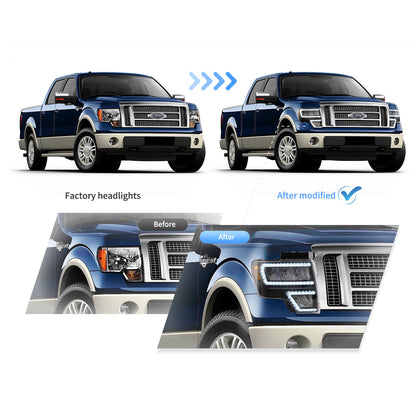 LED Reflection Bowl HeadLights - Chrome For 09-14 Ford F150 12th Gen